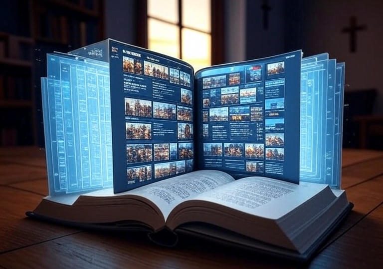 pages transforming into a digital interface